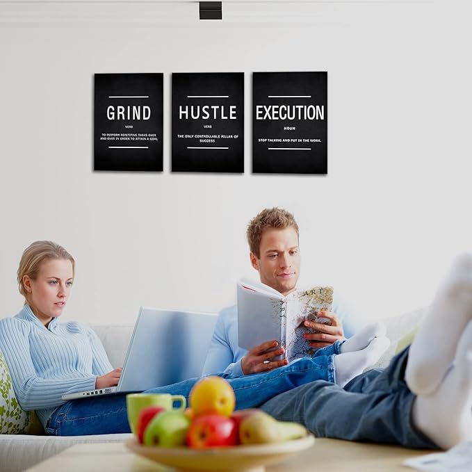 KAWAHONE Grind Hustle Execution Quotes Framed Wall Art, Inspirational Painting - Image 2