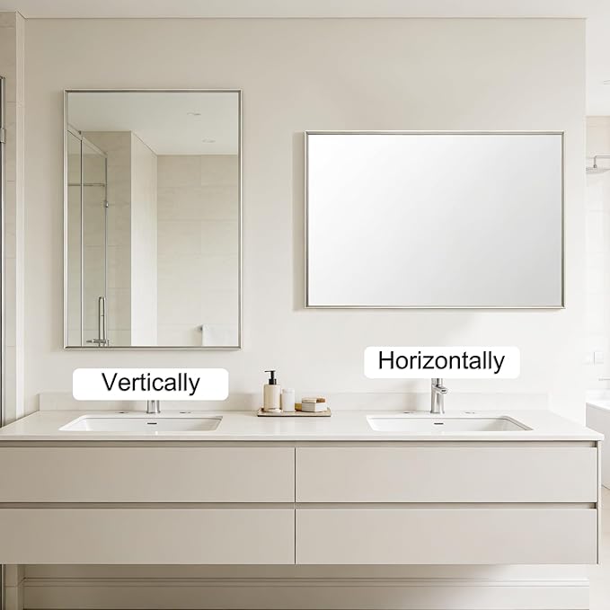 Bathroom Mirror for Wall, 16x24 Inch Metal Framed Mirror, Brushed Nickel - Image 7