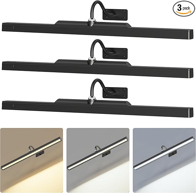 24Inch Picture Lights Battery Powered 6000mAh -3 Pack Black Wireless Remote by Craftersmark