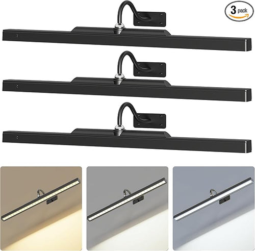 24Inch Picture Lights Battery Powered 6000mAh -3 Pack Black Wireless Remote by Craftersmark