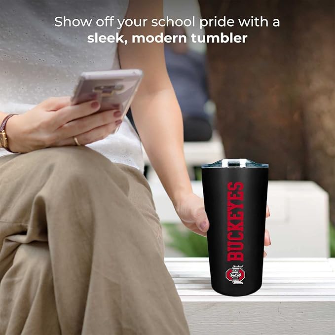 Campus Colors NCAA Stainless Steel Tumbler perfect for Gameday - 18 oz - Double Walled - Keeps Drinks Perfectly Insulated (Ohio State Buckeyes - Black)
