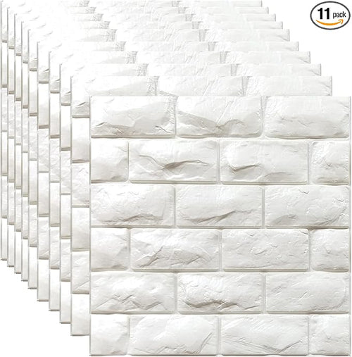 3D Wall Panels Peel and Stick 11PCS White Foam Brick Wallpaper by YULI3DH