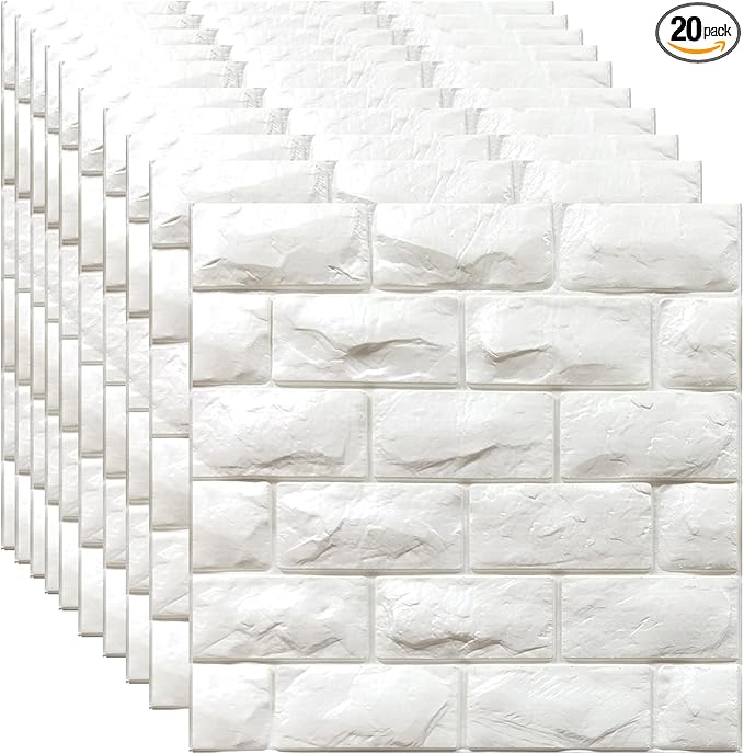 YU LI 3DH 3D Wall Panels Peel and Stick 20PCS White Foam Brick Wallpaper by YULI3DH