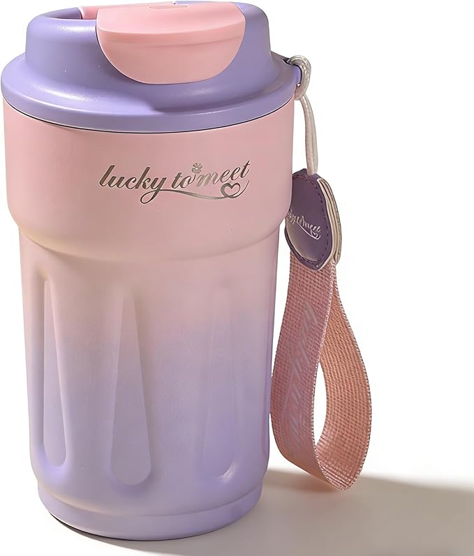 14oz Insulated Tumbler With Lid and Straw, Purple Stainless Steel Thermal Coffee Mug, Leakproof Cup for Hot & Cold Beverages, Car Cup Holder Friendly, for Coffee, Lced Tea, Water