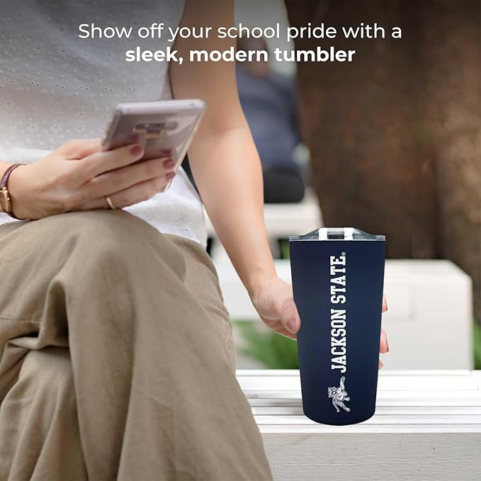 Campus Colors NCAA Stainless Steel Tumbler perfect for Gameday - 18 oz - Double Walled - Keeps Drinks Perfectly Insulated (Jackson State University - Navy)
