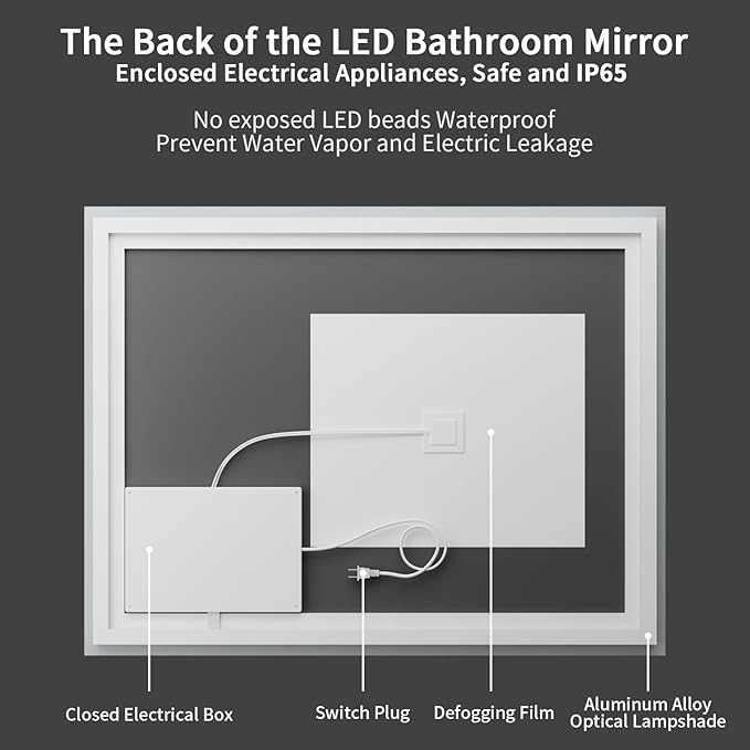 Koonmi 32"x24" LED Mirror for Bathroom, 90CRI Anti-Fog Vanity Mirror - Image 8