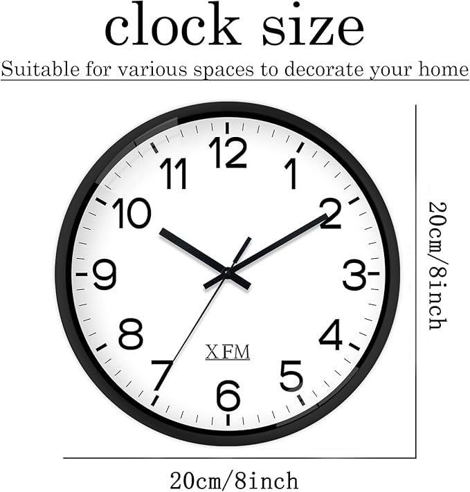 XFM Wall Clock 8 Inch Modern Small Wall Clocks Battery Operated Silent - Image 7