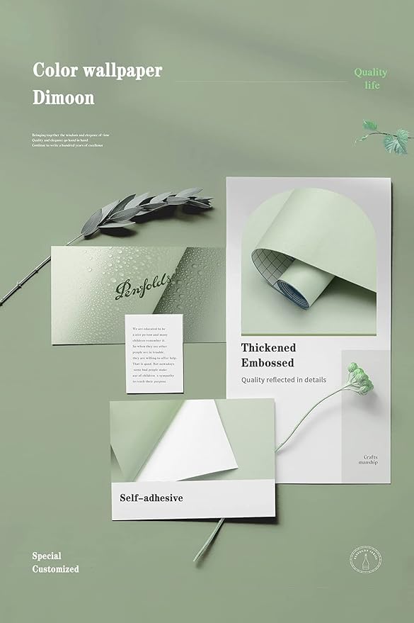 Dimoon 236''x17.7'' Green Peel and Stick Wallpaper Contact Paper Modern Self - Image 4