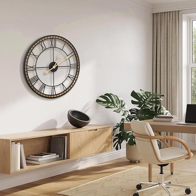 Micasso Large Farmhouse Wall Clock: 20 inch Modern Metal Black - Image 5