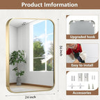 24x36 Inch Gold Bathroom Mirror, Brushed Gold Metal Framed Rectangular Mirror - Image 5