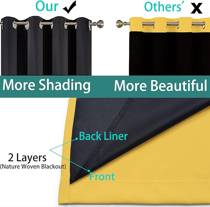 Yakamok Total Blackout Curtains, 2 Thick Layers Completely Blackout Thermal - Image 5