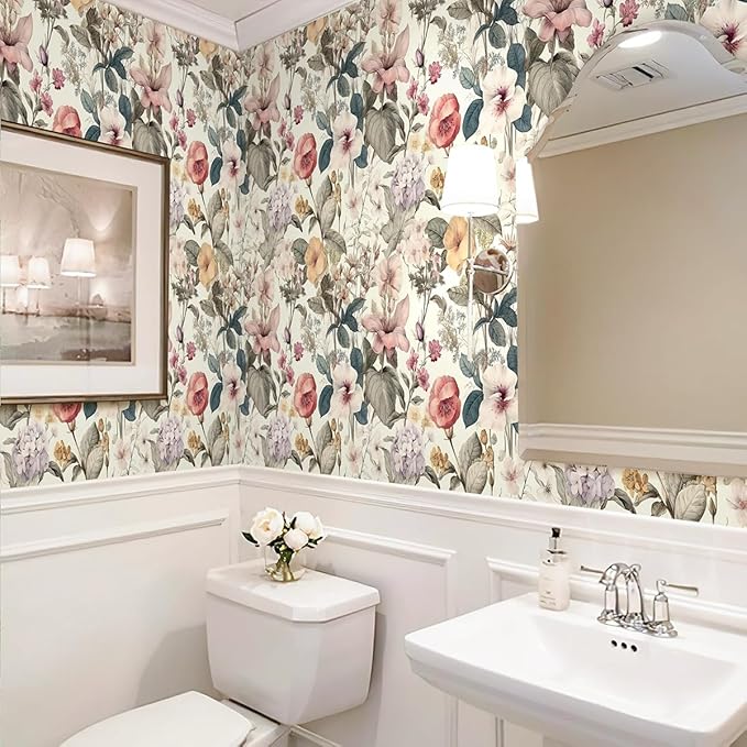 Jeweluck Floral Wallpaper Peel and Stick Vintage Floral Contact Paper Peel and - Image 3