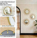 3 Set Gold Sunburst Mirrors for Wall Decorative Metal Mirrors Small Mirror Sets - Image 3