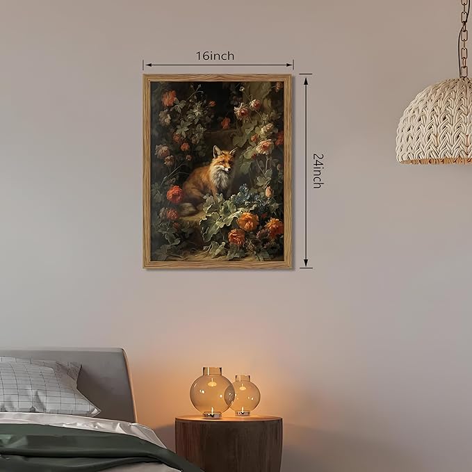 Vintage Fox Canvas Wall Art, Dark Academia Floral Decor, Nature Botanical - Image 3