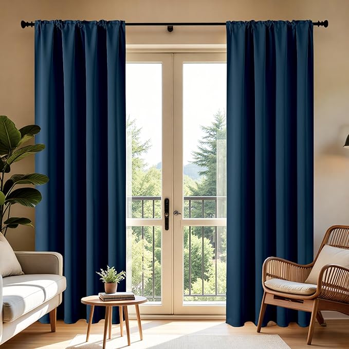 CUCRAF Navy Blue Blackout Curtains 45 inch Length 2 Panels Set, Rod Pocket Room - Image 8