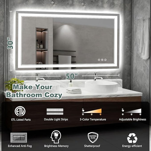 50x30 Inch LED Bathroom Mirror - Image 2