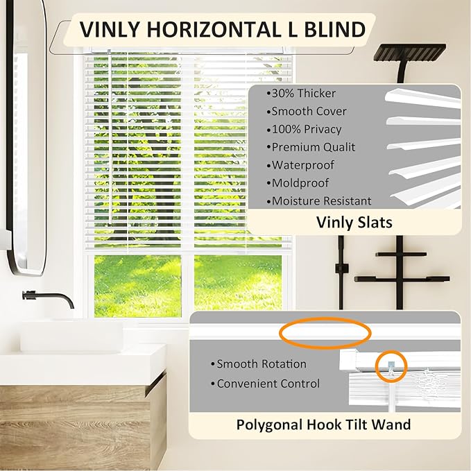 Cordless Vinyl Mini L Blinds 21" W x 48" H, Light Filtering, Arrive 1/2 Inch - Image 2