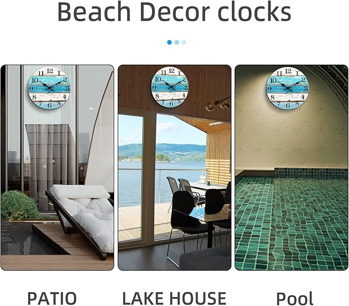 CHYLIN Wall Clock, 18 Inch Beach Wall Clocks Battery Operated, Coastal Ocean - Image 5