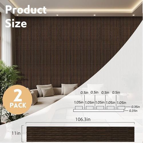 2 Pack Wood Panels for Wall, 106.3" × 11" Wood Slat Acoustic Panels for Wall - Image 2
