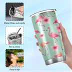 xigua 20oz Tumbler with Lid and Straw, Stainless Steel Vacuum Insulated Water Coffee Tumbler Cup, Beautiful Pink Flamingo Travel Mug Thermal Cup for Hot and Cold Drinks