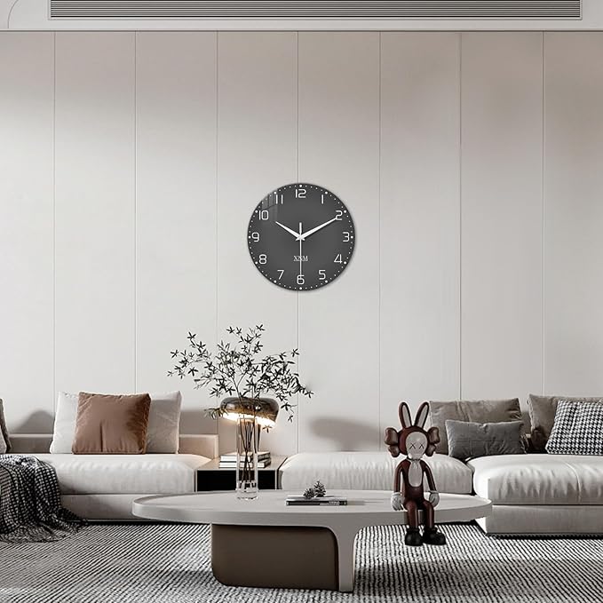 XNM Dark Grey Wall Clock for Bedroom Glass Modren Simple Wall Clock Battery - Image 2