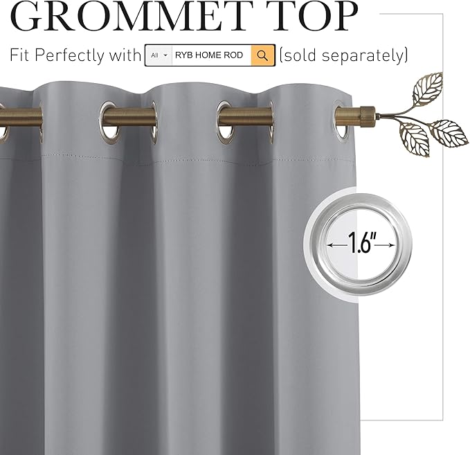 RYB HOME Blackout Curtains Soundproof Energy Saving Insulating Privacy Room - Image 2