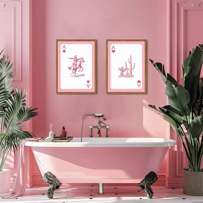 Set of 3 Western Cowgirl Wall Art Pink Bull Skull Wall Decor Painting - Image 7