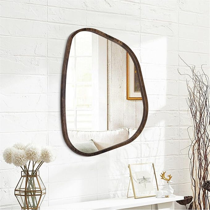 Asymmetrical Mirror Irregular Oval Wall Mirror Modern Wood Frame Unique Shape - Image 2
