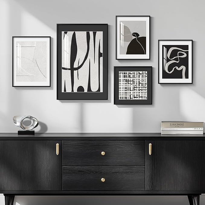 Framed Black and White Abstract Wall Art - Image 2
