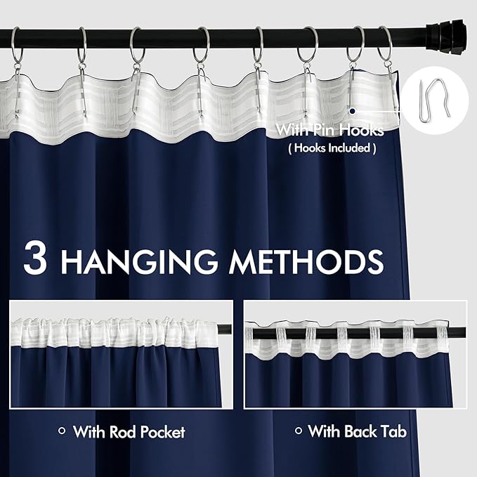 MIULEE Navy Blue Back Tab Blackout Curtains 90 Inches Long 2 Panels Set - Image 3