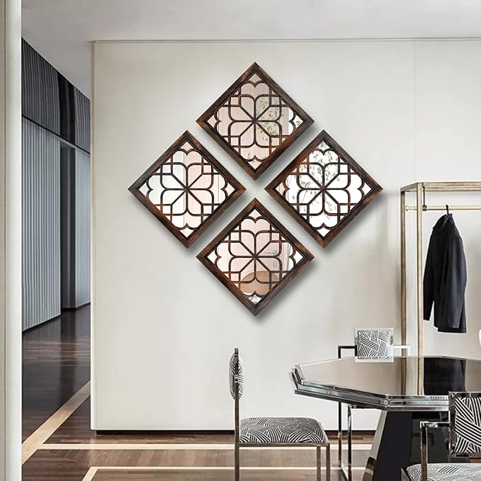 Wocred Set of 4 Mirrors Square Wall Mirror, Gorgeous Rustic Farmhouse Accent - Image 5