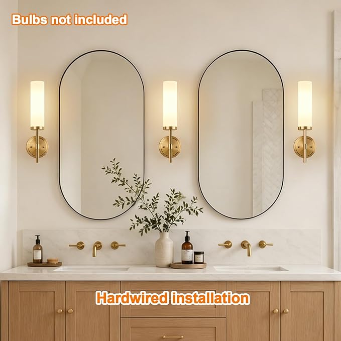 Wall Sconces Set of Two, Brushed Gold Bathroom Sconces - Image 3