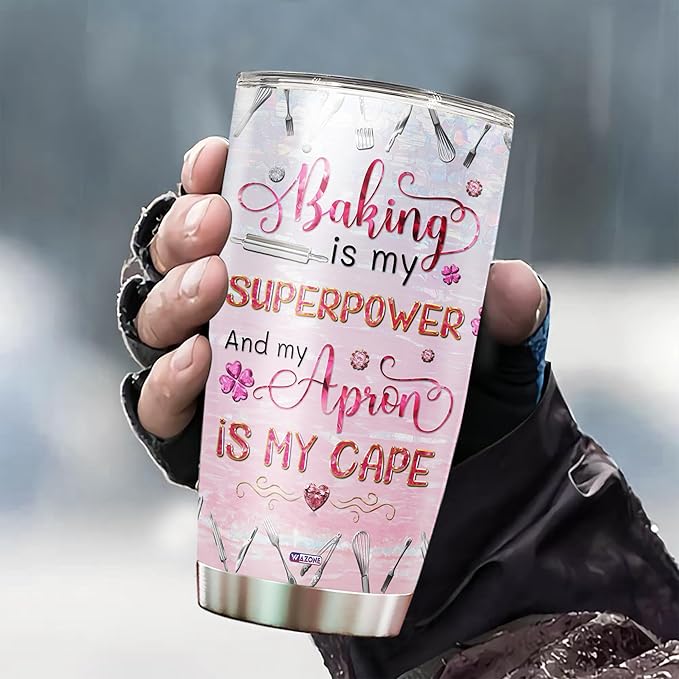 WAZONE Personalized Baking Tumbler With Lid 20oz 30oz Custom Name Jewelry Style Vacuum Insulated Cup Novelty Travel Mug Pastry Chef Cooking Themed Gifts For Cute Baker Women Who Love To Bake