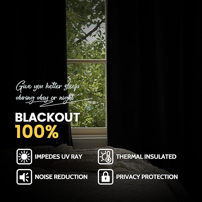 Yakamok 100% Blackout Curtain Panels 63 inches Cold and Light Blocking Drapes - Image 6