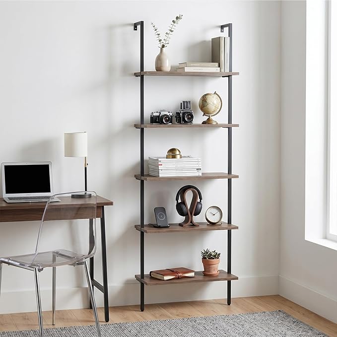 aboxoo Ladder Shelf 2PCS Open Bookshelf 5-Tier Wall-Mounted Wood Bookcase Rack - Image 10