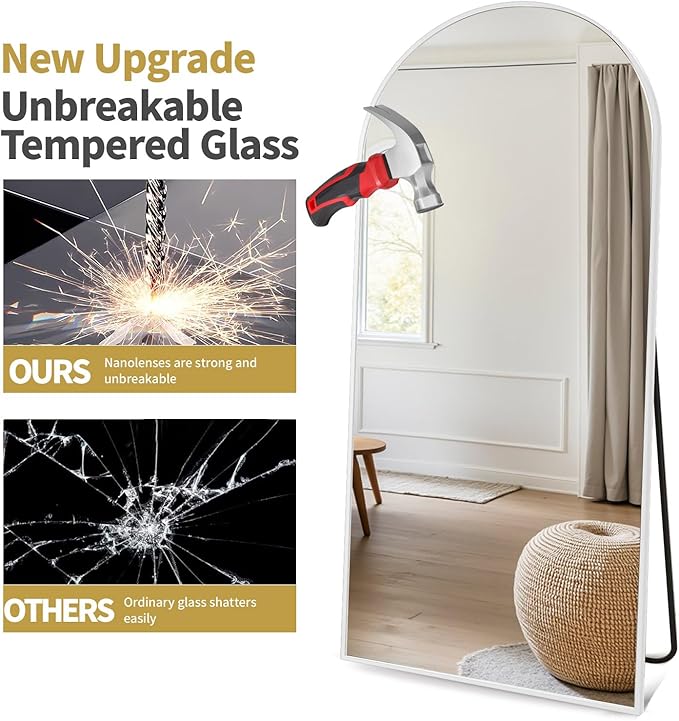 Dewfig Arched White Full Length Mirror, Full Body Mirrors - Image 6