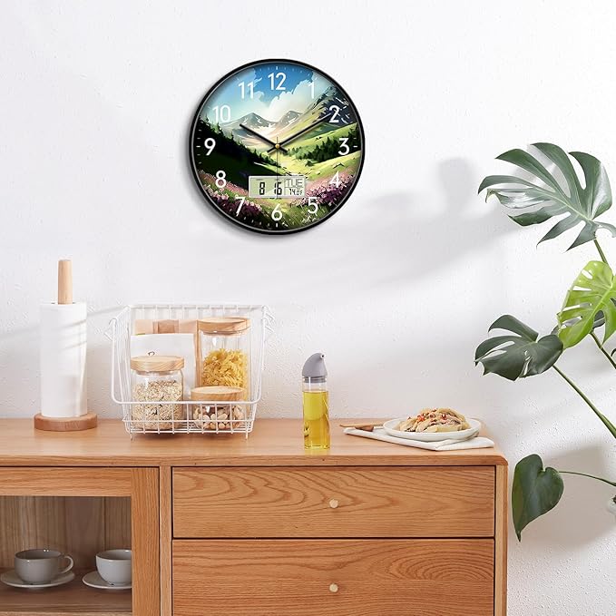 14'' Silent Non-Ticking Rustic Mountain Wildflowers Wall Clock, Battery - Image 4