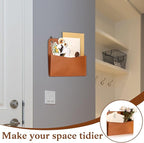 Wall Mount Brown PU Leather Letter Holder 9.8" x 7.7" x 1.4" Mail Holder - Image 6