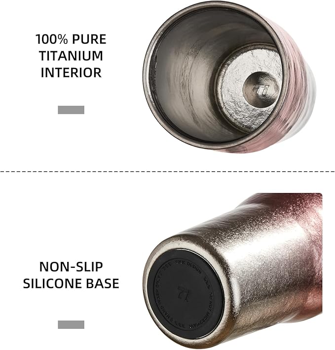 TKK 24oz Pure Titanium Inner Tumbler with Straw Lid, Vacuum Insulated Cup Leakproof Double Walled Travel Mug with Handle, Dishwasher Safe for Hot/Cold Drinks, Titanium Pink