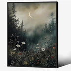 Dark Flower Field Poster Vintage Moody Academia Wall Art 08x10 inch Black by rumlud