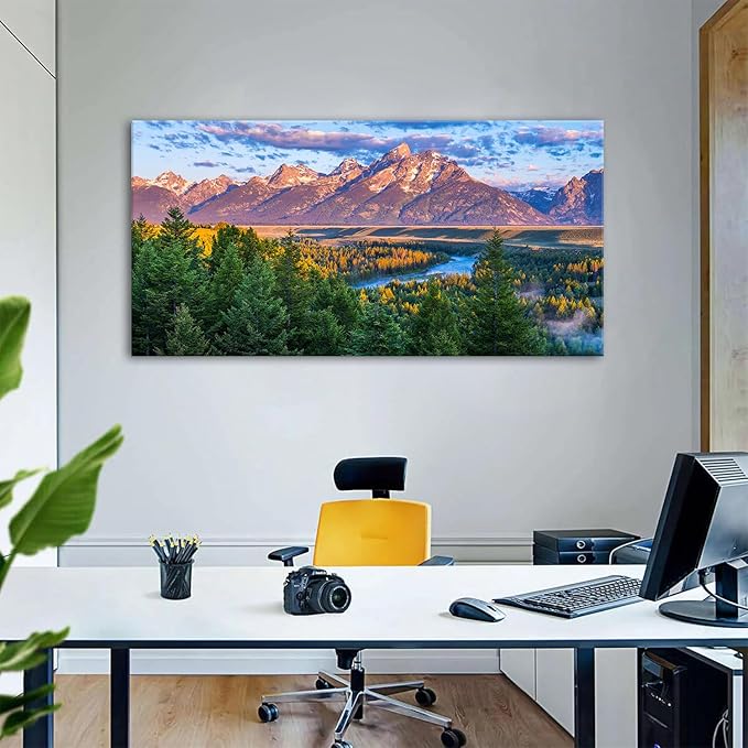 AIYISU Grand Teton Mountain Wall Art Sunset Nature National Park Posters Oxbow - Image 2