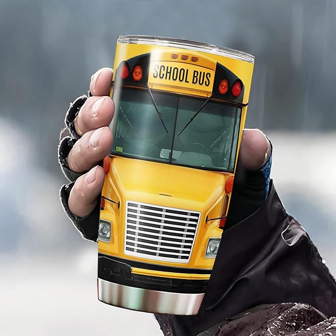 WAZONE Personalized School Bus Tumbler With Lid 20Oz 30Oz Custom Name Stainless Steel Vacuum Insulated Cup Novelty Funny Things Travel Mug Gifts Birthday Christmas For Men Driver Husband Him