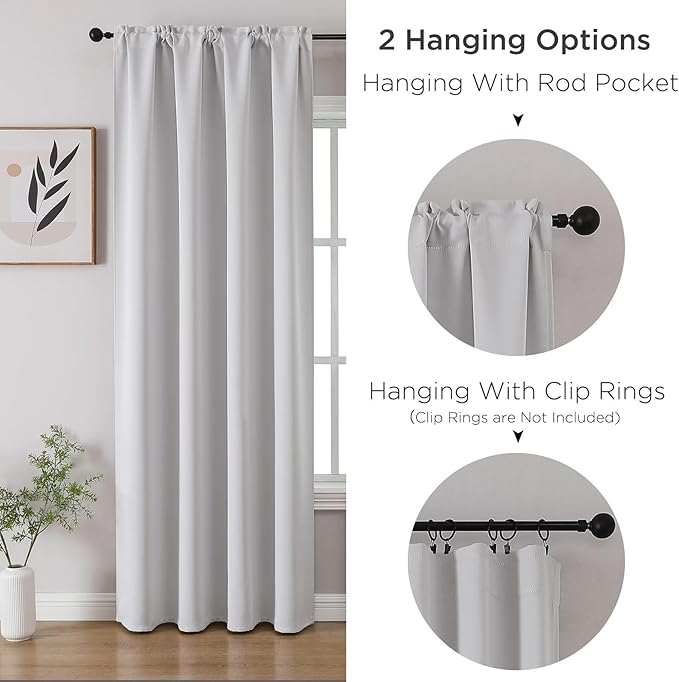 CUCRAF Grayish White Blackout Curtains 63 inch Length 2 Panels Set, Rod Pocket - Image 3