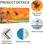 Tropical Beach Sunset Large Wall Art – Stretched & Framed Ocean Waves Canvas - Image 3