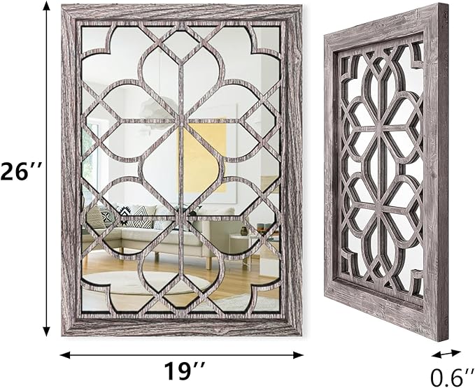 Set of 2 19x26 Inch Large Brown Shatterproof Rectangular Wall Mirrors, Boho - Image 2