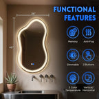 Irregular Led Backlit Bathroom Mirror -26"x46" Single Piece, Asymmetrical Cloud - Image 2