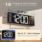 JALL 16" Large Digital Wall Mount Clock, Count Down Timer, Big LED, RGB Color - Image 2