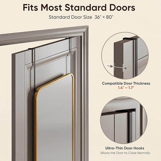 Antok 58"x20" Over the Door Mirror, Full Length Mirror Door Hanging - Image 3