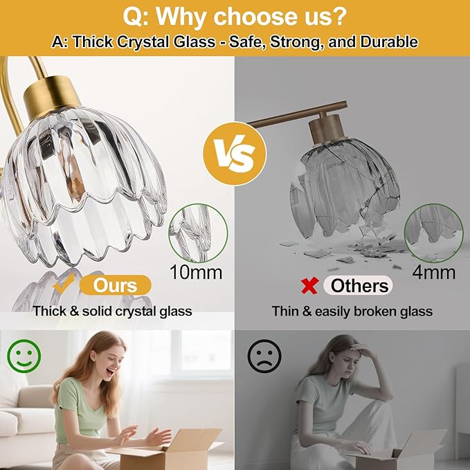 3-Light Bathroom Light Fixtures, Vintage Wall Vanity Lighting Fixtures Over - Image 5