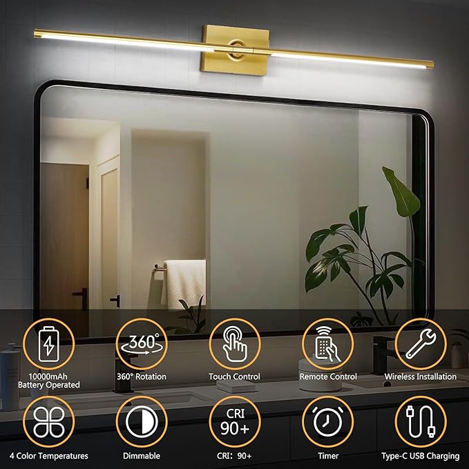 Eneru Battery Operated Wall Sconce Lights - 10000mAh Rechargeable Wireless Wall - Image 3